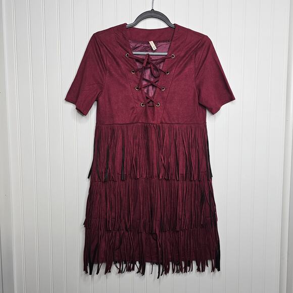 RAGA Faux Suede The Wild West Fringe Shift Dress Size Small Boho Western Cowgirl - Picture 6 of 6